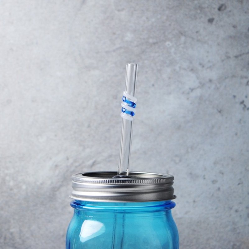 20cm【海洋吸管】(口径0.8cm) 马尔代夫海蓝白浪 重复使用环保爱地球 (附赠清洁刷棒轻松洗净)(不含玻璃罐) 定制化 交换礼物 - 环保吸管 - 玻璃 蓝色