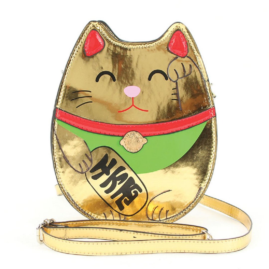 金光闪闪日系招财猫童趣造型斜背包 - 酷乐村 - 侧背包/斜挎包 - 人造皮革 金色
