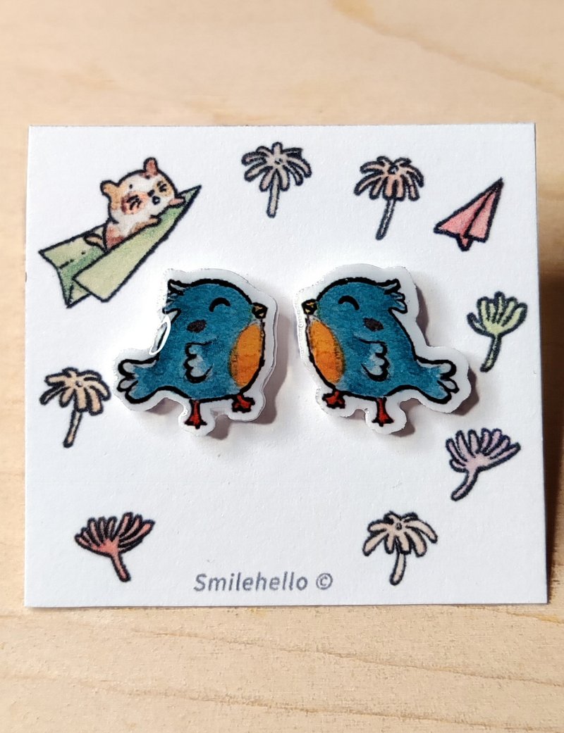 耳针/耳夹/耳环 手工制作 小蓝鸟 - 一对 - 耳环/耳夹 - 其他材质 多色