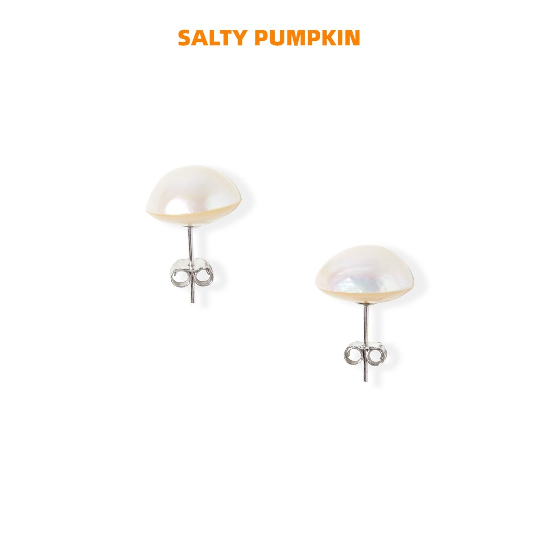 SALTY PUMPKIN复古巴洛克天然马贝珍珠耳钉 - 耳环/耳夹 - 珍珠 白色