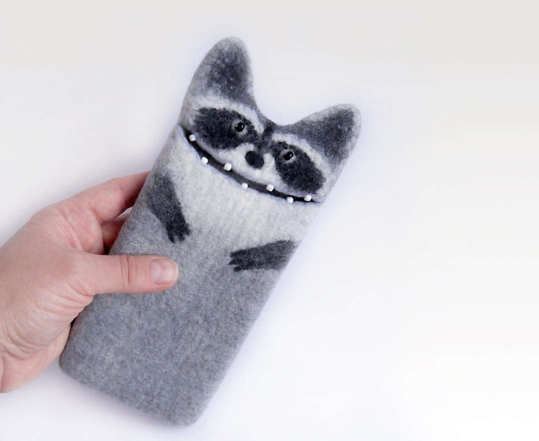 iPhone 7, iPhone 7 Plus Raccoon case, gray case, felt animal, wool sleeve - 手机壳/手机套 - 羊毛 灰色