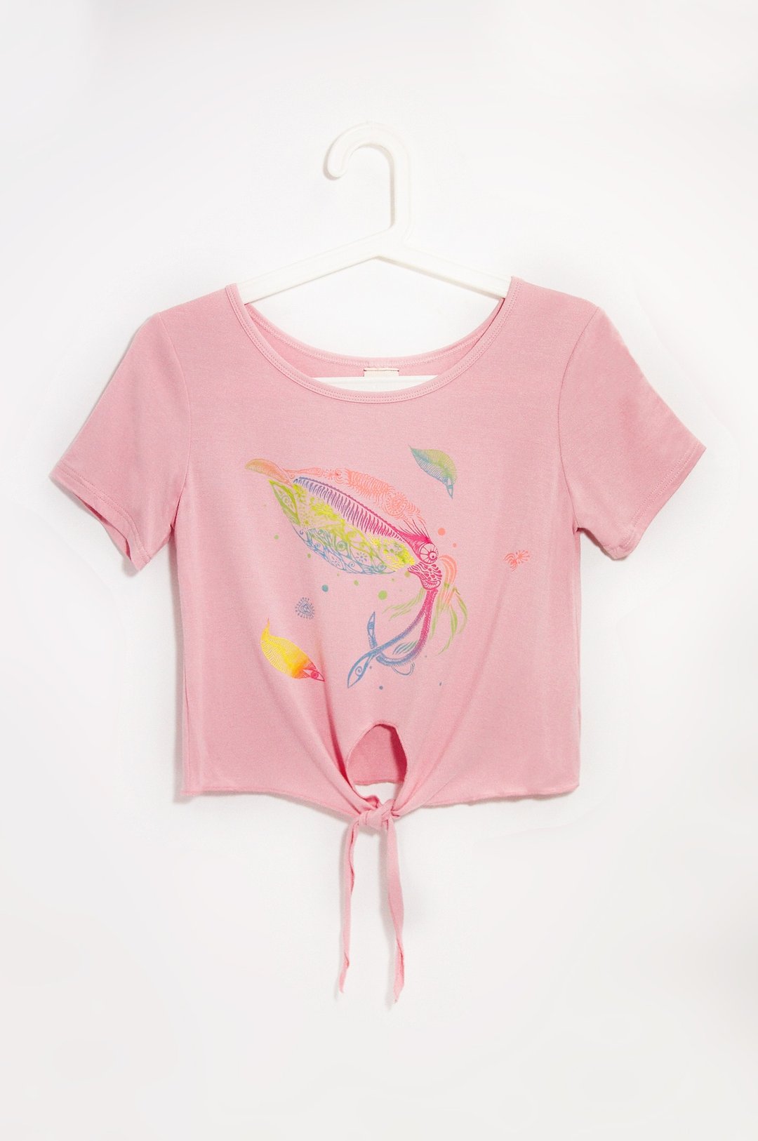 女装莫代尔凉感绑带T-shirt / 设计上衣 / 设计Tee / 绑带上衣 - 海底生物 发光透抽 ( 粉红色 ) - 女装上衣 - 棉 粉红色