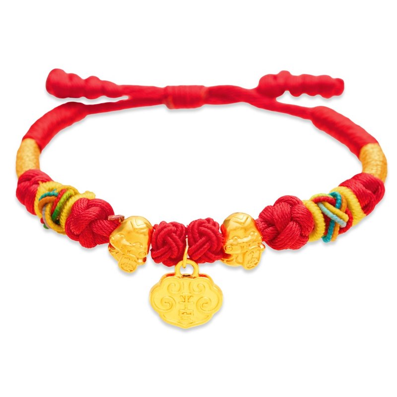 【童乐绘金饰】蛇年-金锁平安 儿童红绳手链 约重0.12钱 (满月礼) - 满月礼盒 - 24k 金 金色
