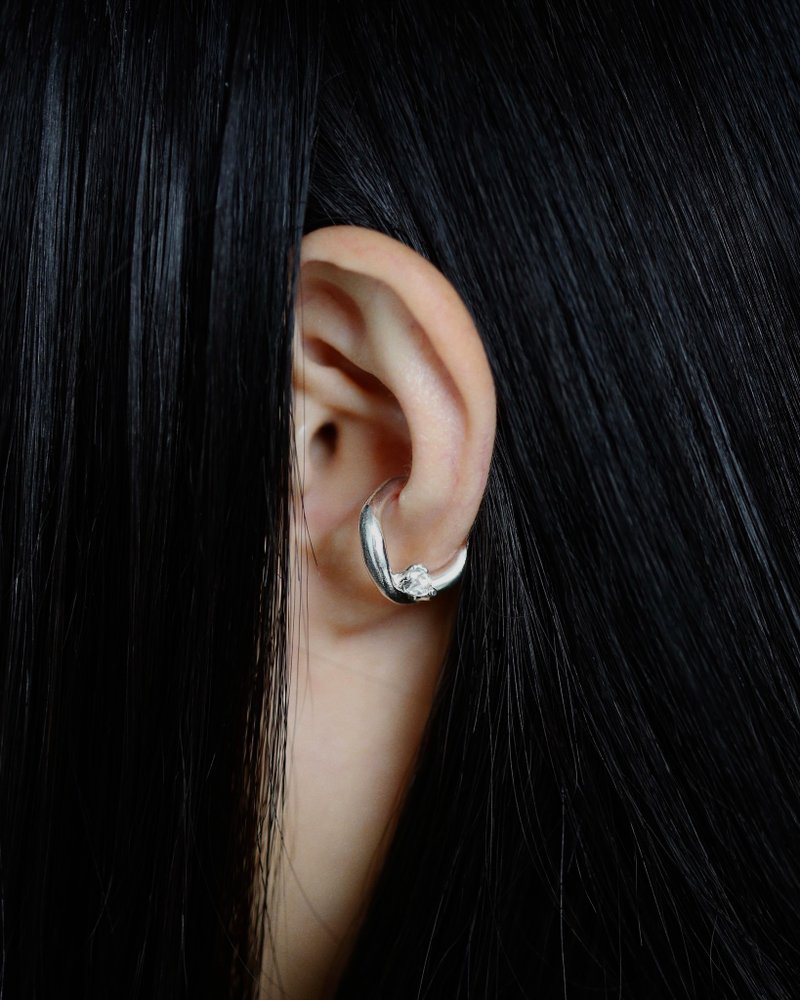 Flow Herkimon ear cuff 流动赫基蒙 耳骨夹 - 戒指 - 纯银 银色
