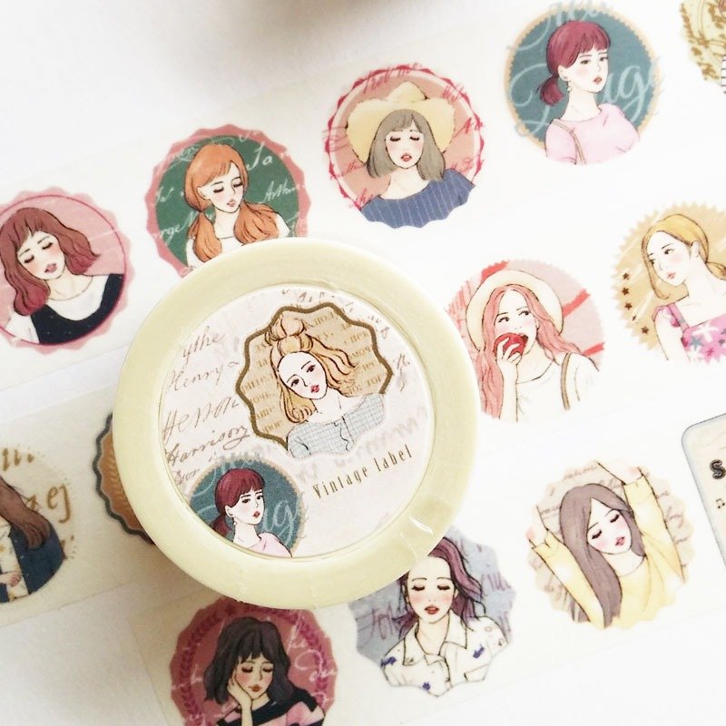 复古徽章女孩纸胶带 2.5cm - 纸胶带 - 纸 