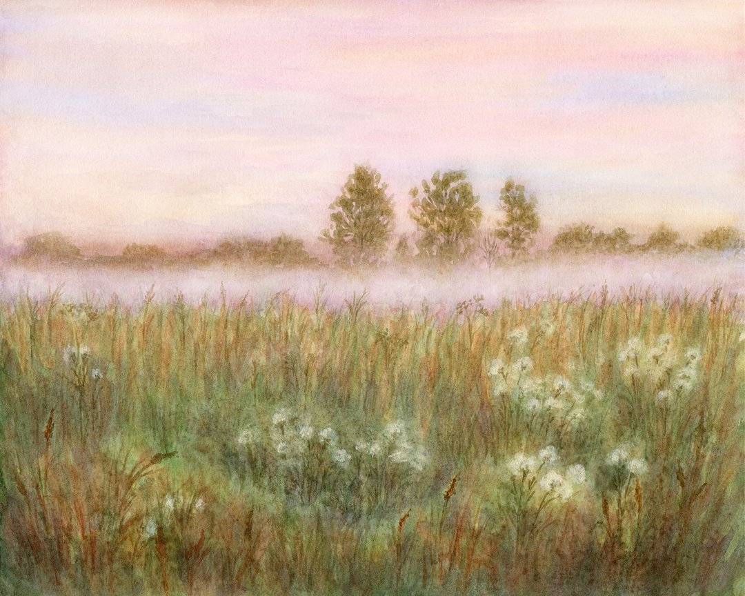 日出田野水飞蓟原创水彩画风景墙艺术 - 海报/装饰画/版画 - 纸 