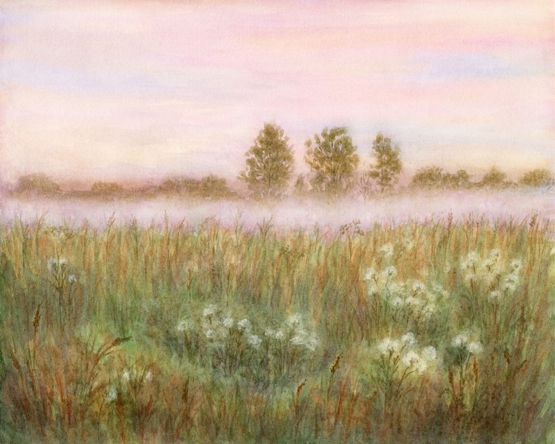 日出田野水飞蓟原创水彩画风景墙艺术 - 海报/装饰画/版画 - 纸 