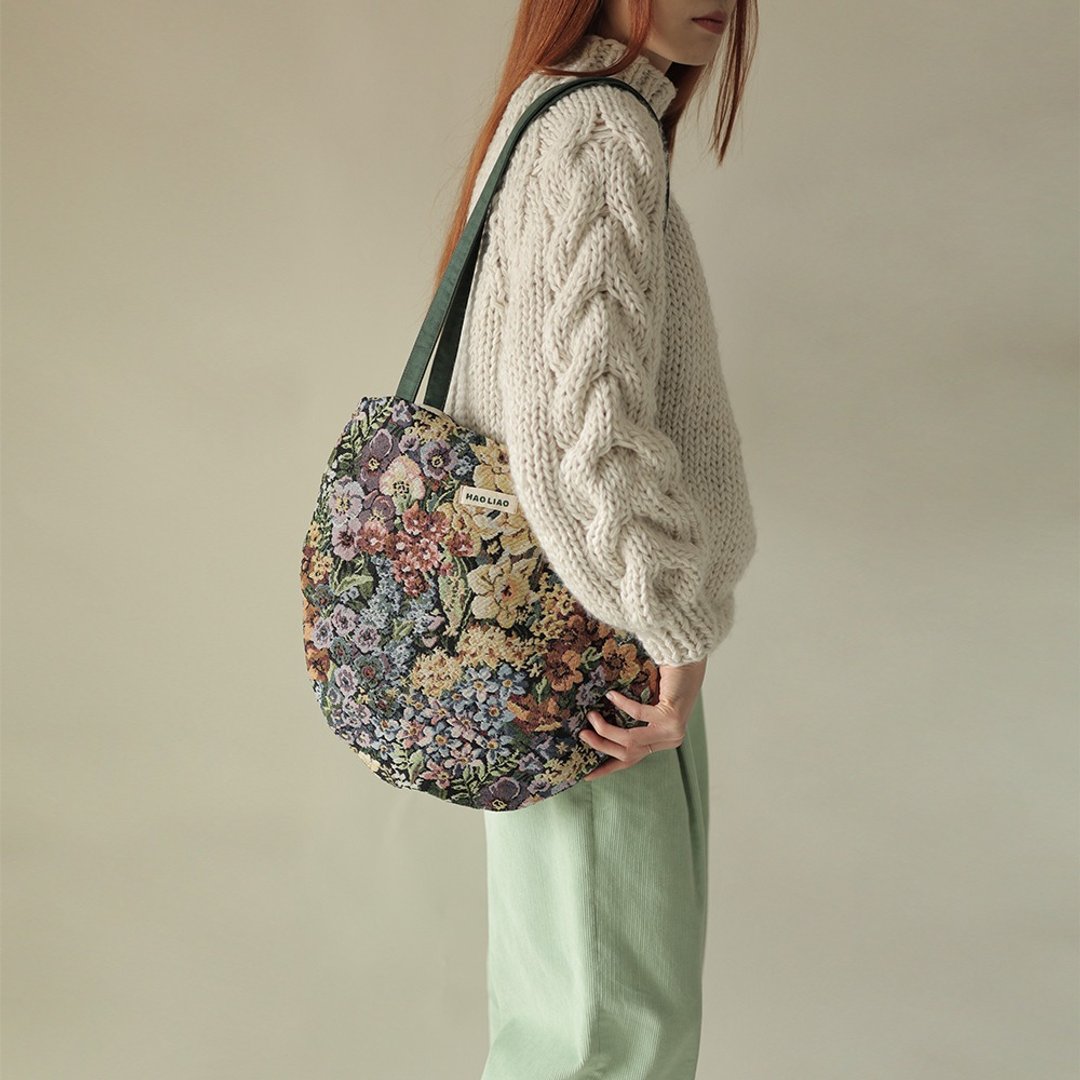 TOTE-BAG 椭圆单肩织花图案布袋 - 侧背包/斜挎包 - 棉 