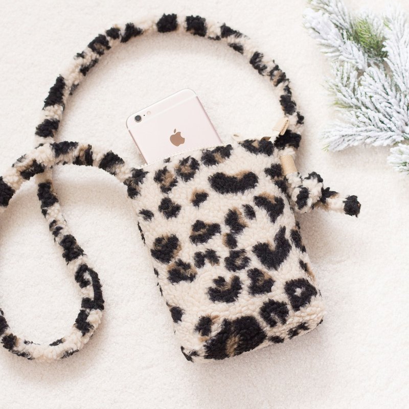 豹纹羊羔绒 轻便随身手机包证件包 圣诞交换礼物包装 - 侧背包/斜挎包 - 聚酯纤维 咖啡色