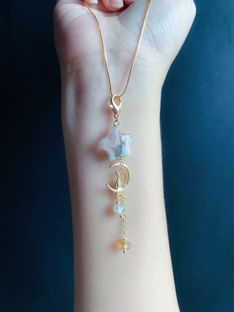 星愿 猫咪 水晶守护 樱花玛瑙 随意扣 项链 手链坠 礼物 天然石 - 吊饰 - 水晶 粉红色