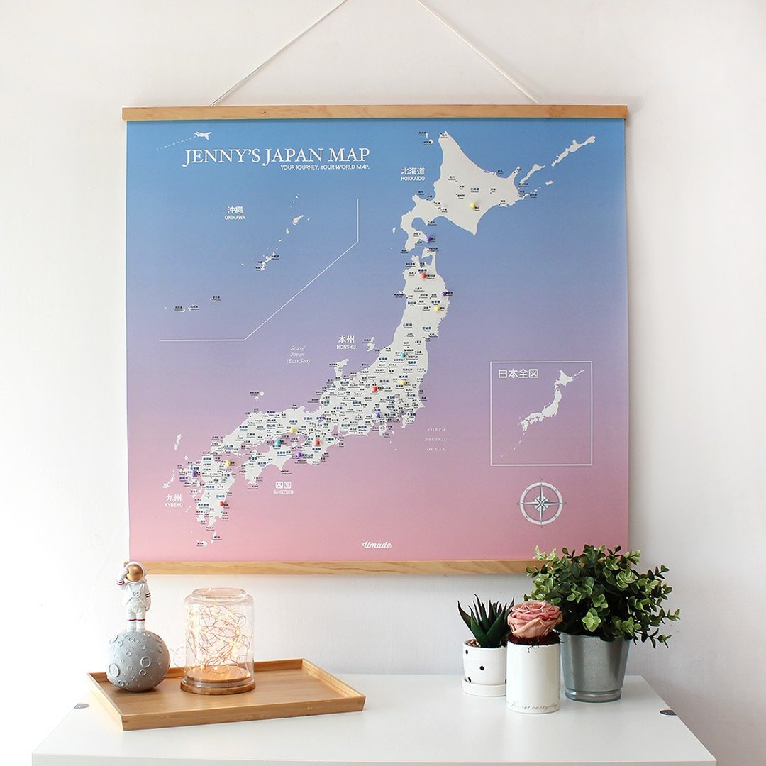 日本地图 - 专属订制实木框海报 - 樱花粉 (定制化礼物 情人节礼物) - 海报/装饰画/版画 - 纸 粉红色
