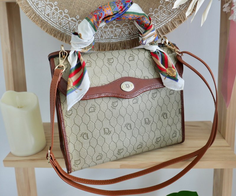 Christian Dior中古古董蜂巢系列凯莉包 - 附中古手帕和背带 - 手提包/手提袋 - 其他材质 灰色