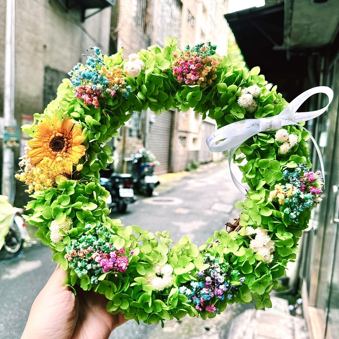 心心向暖绿意盎然永生花圈/送礼/生日/装饰/室内布置/花礼 - 墙贴/壁贴 - 植物．花 绿色
