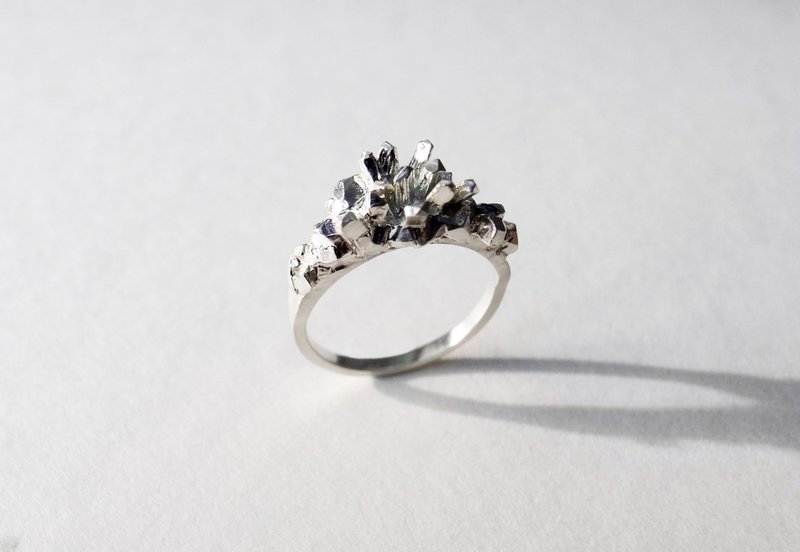 矿石结晶系列-纯银柱状晶体戒指 - 戒指 - 纯银 银色