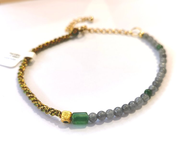 手编系列 - 冰种碧绿乌鸡翡翠小米珠手编手绳 - 手链/手环 - 玉石 