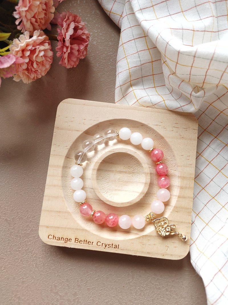 (快速出货)粉波斯玛瑙搭配白水晶 粉晶 和田白玉+14K包金吊坠手环 - 手链/手环 - 宝石 多色