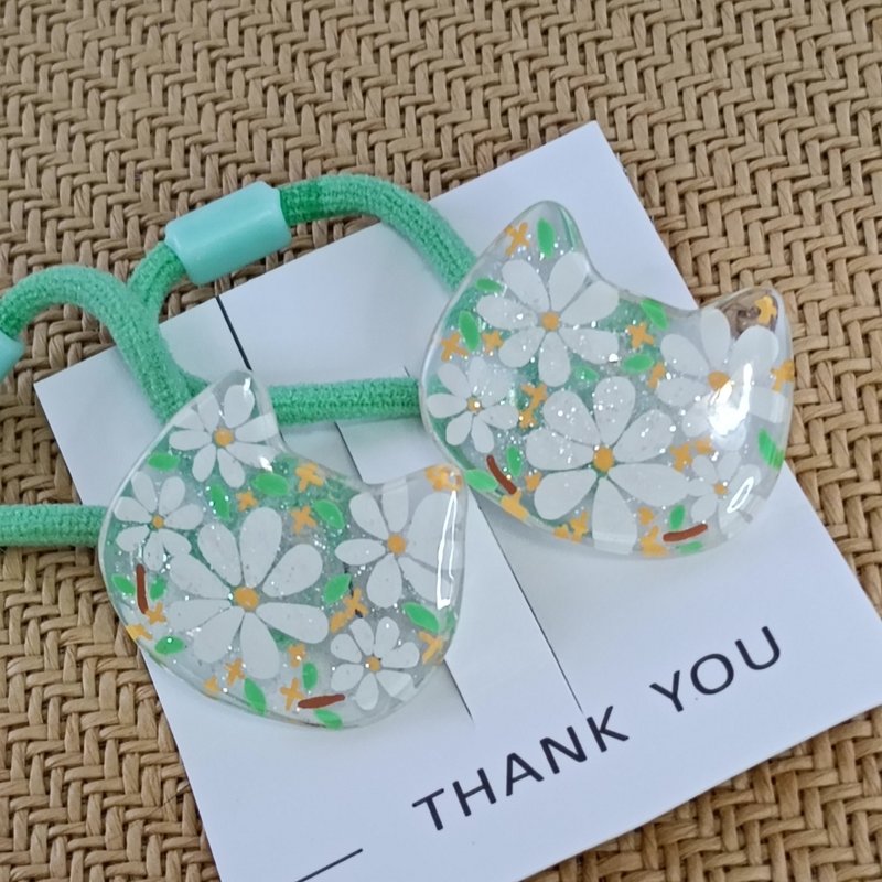 猫耳发扣・雏菊花发圈 I 热缩片 × UV胶 I 猫咪饰品・森系发(1对 - 发饰 - 树脂 白色