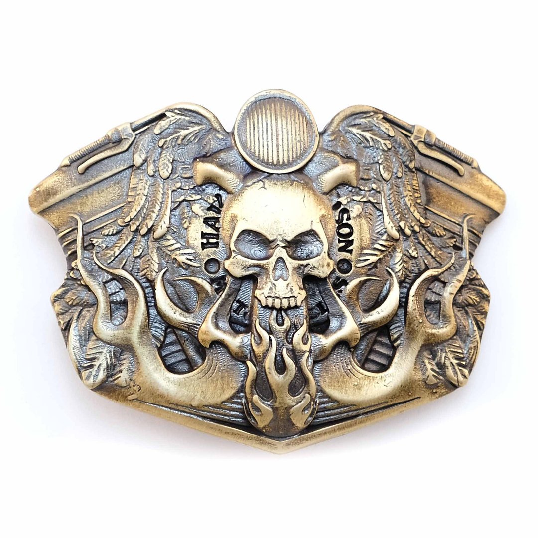 Bikers brass belt buckle, Skull, Route 66 american belt accessory - 皮带/腰带 - 其他材质 金色