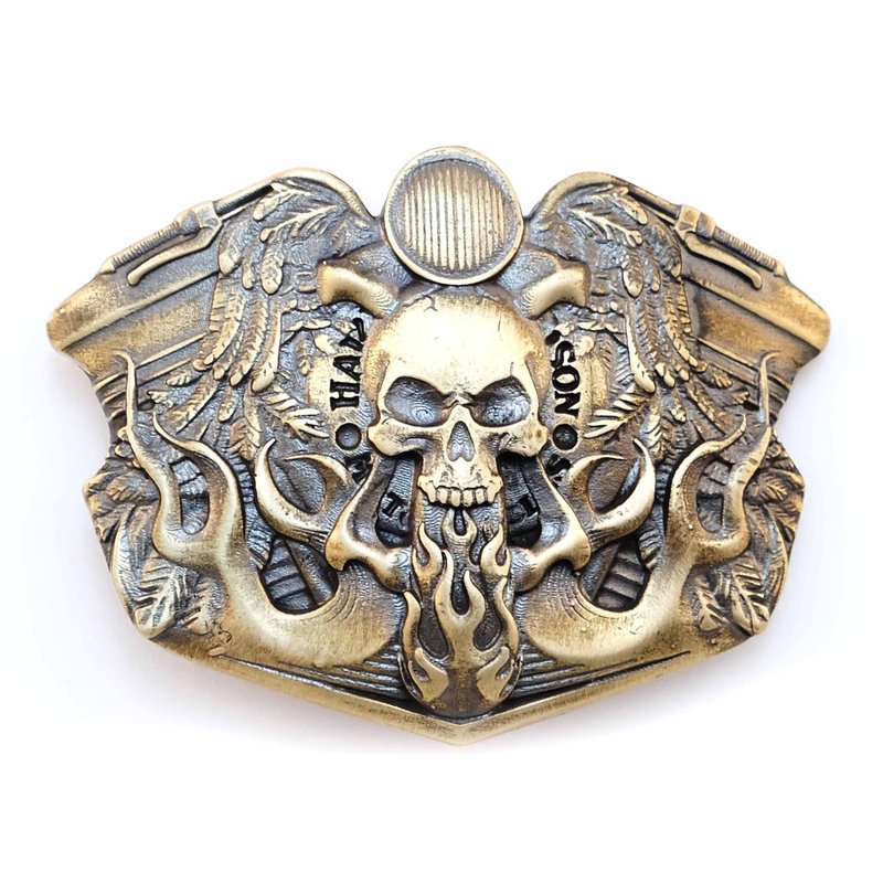 Bikers brass belt buckle, Skull, Route 66 american belt accessory - 皮带/腰带 - 其他材质 金色