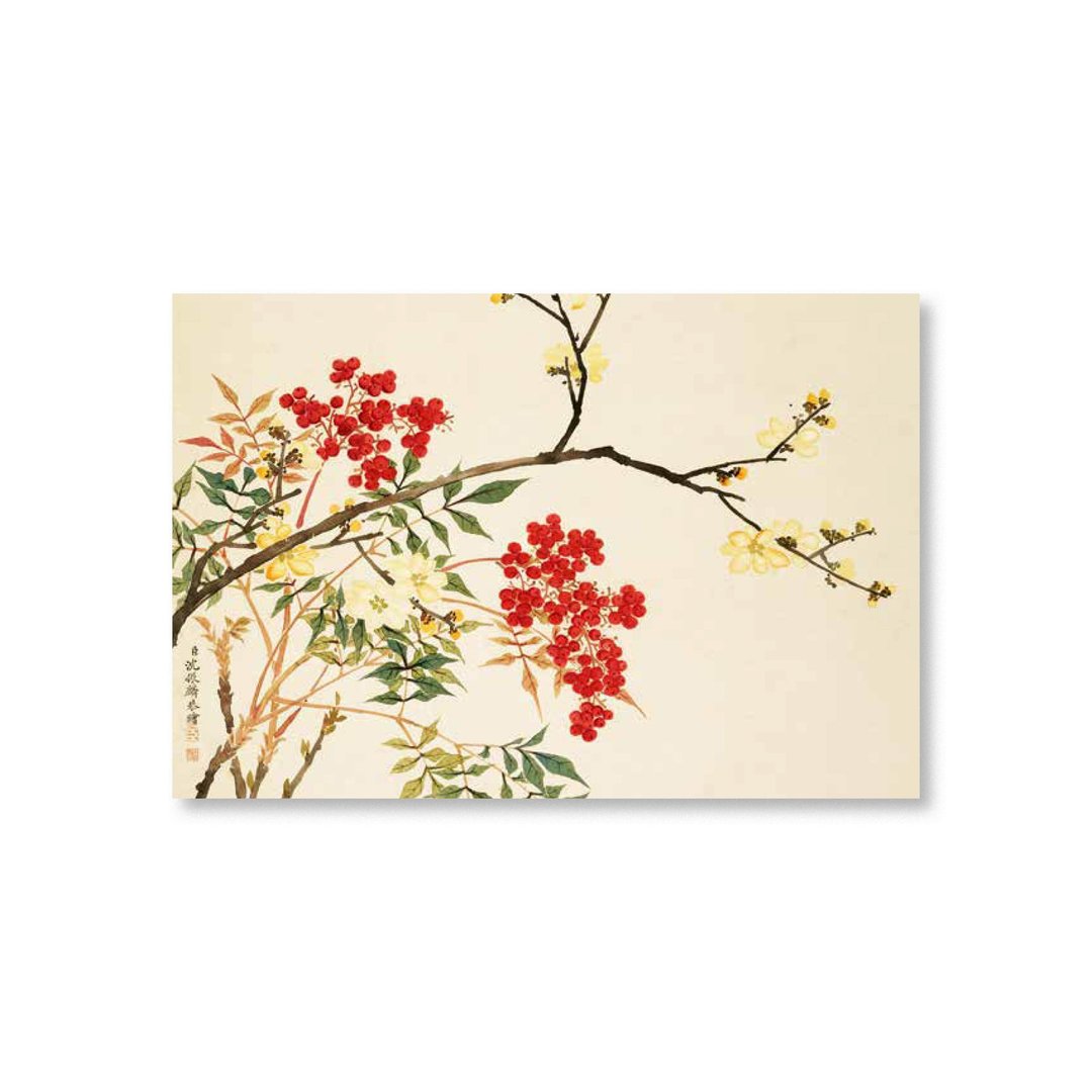 【明信片・Postcard】沈振麟・十二月花神 腊梅南天竺 - 卡片/明信片 - 纸 卡其色