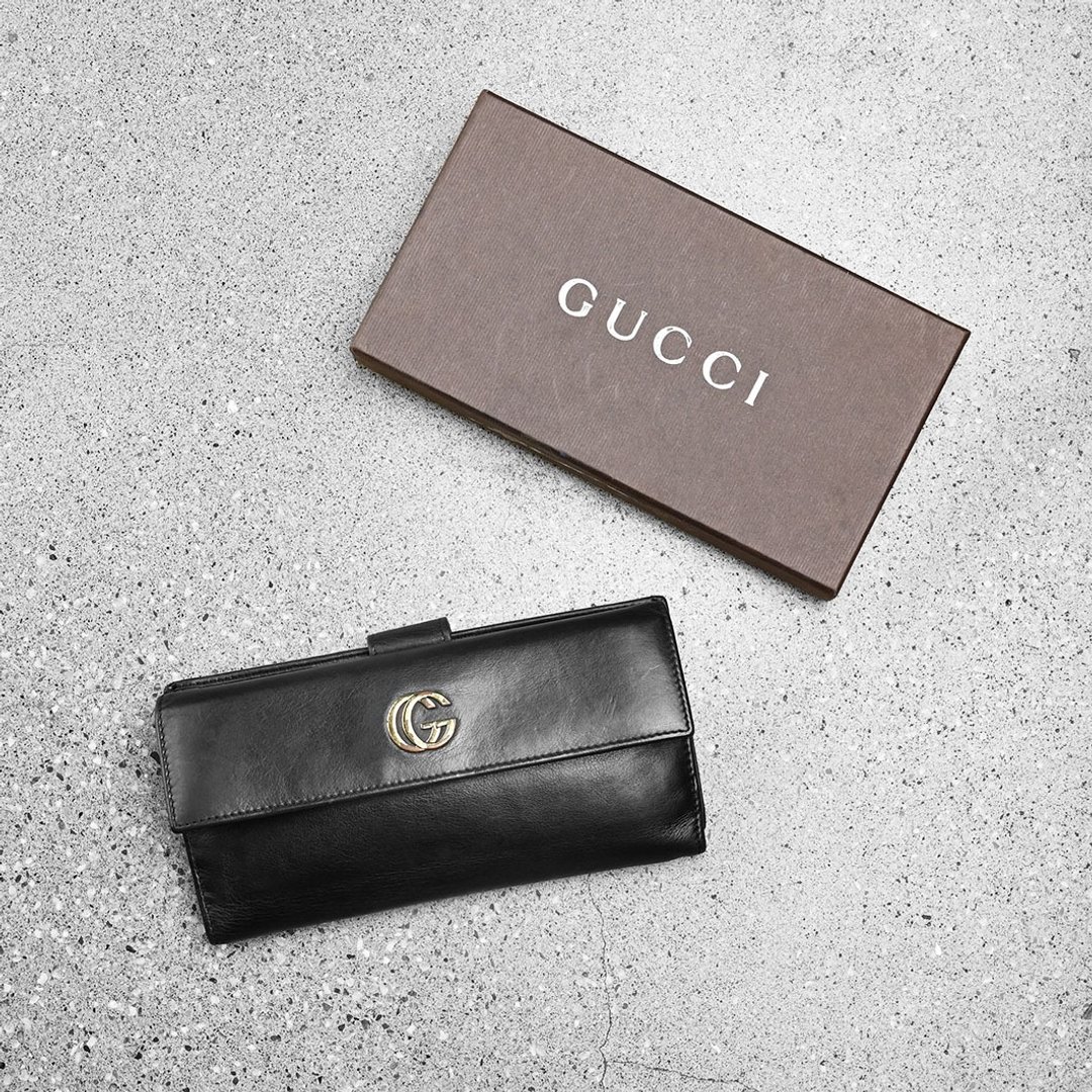古董长夹 GUCCI / Vintage古着 - 皮夹/钱包 - 真皮 黑色
