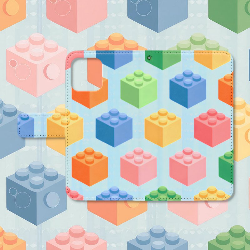 多彩方块游乐园笔记本型智慧型手机保护壳 [3] 兼容于所有 iPhone 和 Android 型号，高品质类型 - 手机壳/手机套 - 真皮 多色