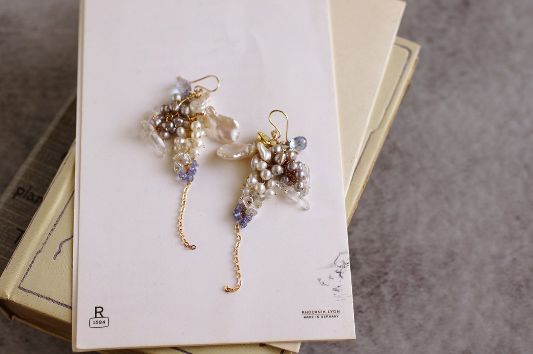14kgf-Beginning Earrings - 耳环/耳夹 - 半宝石 银色