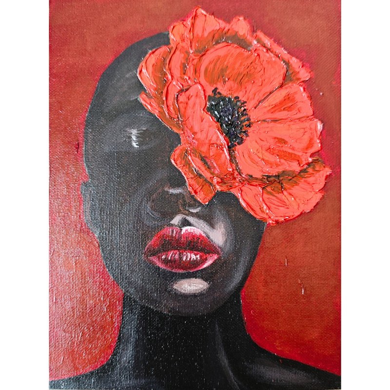非洲女子与红罂粟花 原创肌理油画作品  作者  RinaArtSK - 墙贴/壁贴 - 其他材质 多色