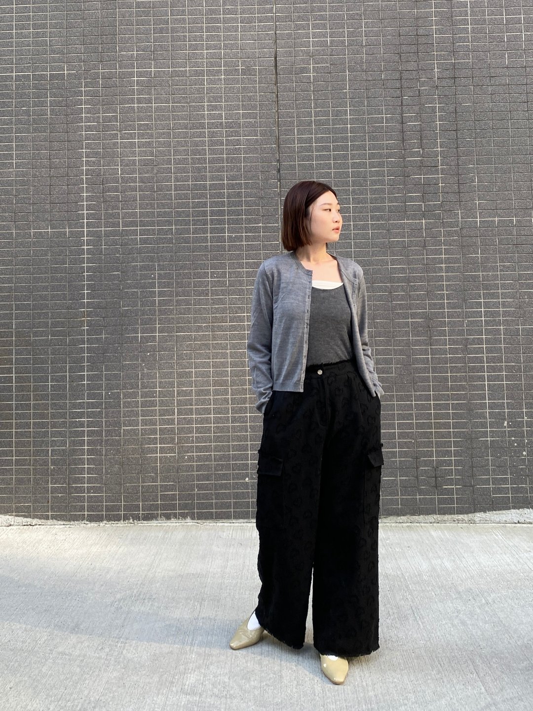 圆领罗纹外套 - 女装针织衫/毛衣 - 羊毛 灰色