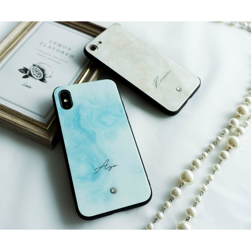 兼容多设备的智慧型手机外壳，玻璃 [大理石风格，个人化]，水钻，iPhone，安卓，JI25U - 手机壳/手机套 - 玻璃 蓝色