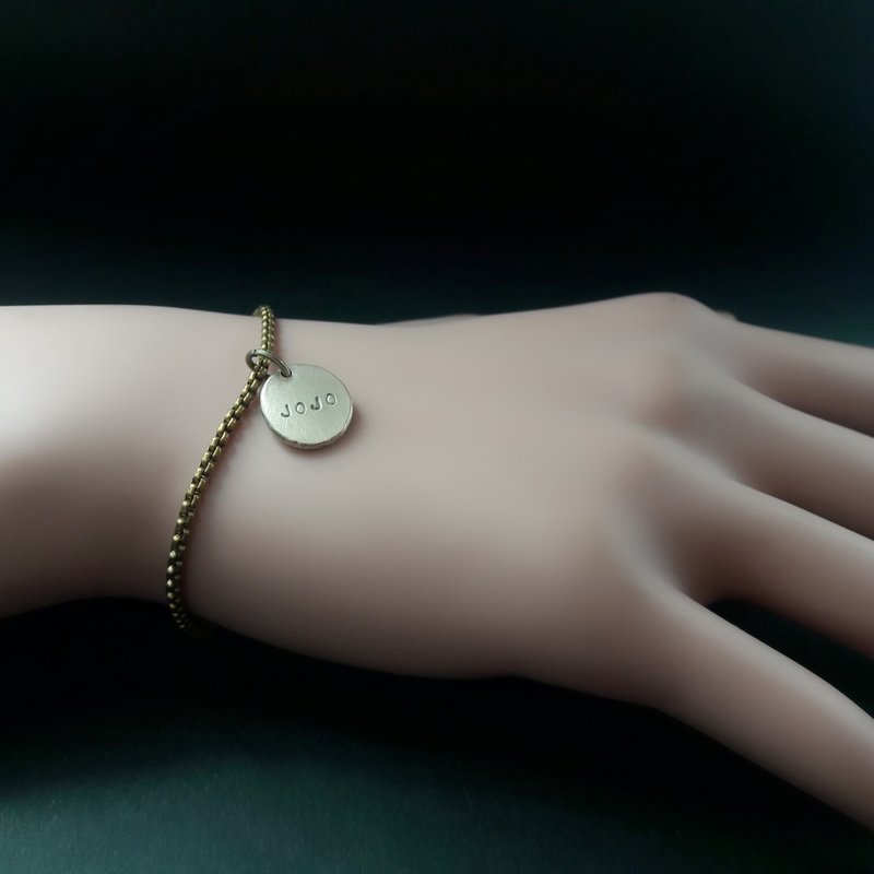 M13款-圆敲片细铜链款-纯铜手链-定制敲字-手工DIY-御匠专属敲饰 - 手链/手环 - 铜/黄铜 金色