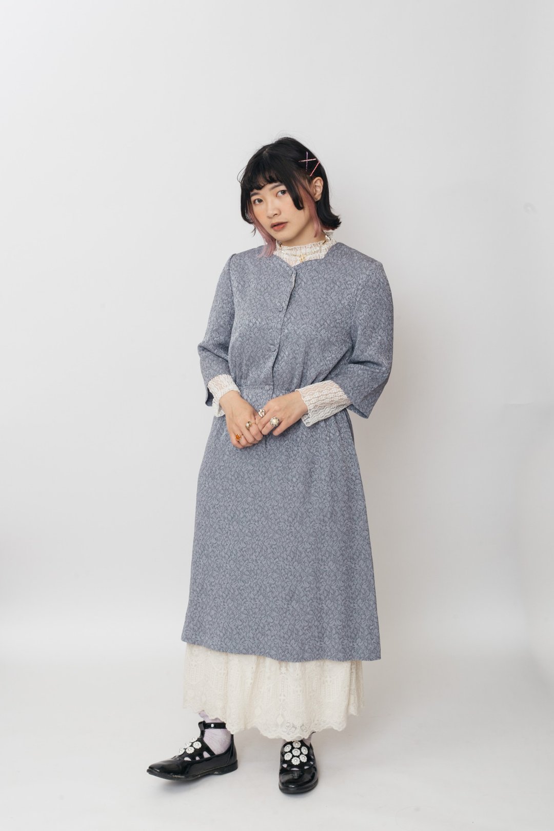 Vintage dress/ 日式长袖洋装【初恋贩卖所】B665 - 洋装/连衣裙 - 其他人造纤维 