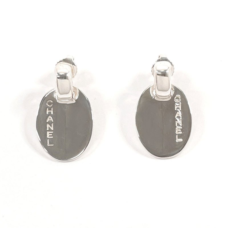 【日本直送 二手美品】香奈儿 CHANEL 椭圆形 品牌标志饰牌 纯银925 饰品 古董 经抛光处理 - 耳环/耳夹 - 纯银 银色