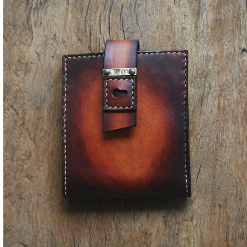 atwill心里有一道门。手工原生刷色刻字牛皮多功能短皮夹/驼x咖 - 皮夹/钱包 - 真皮 咖啡色