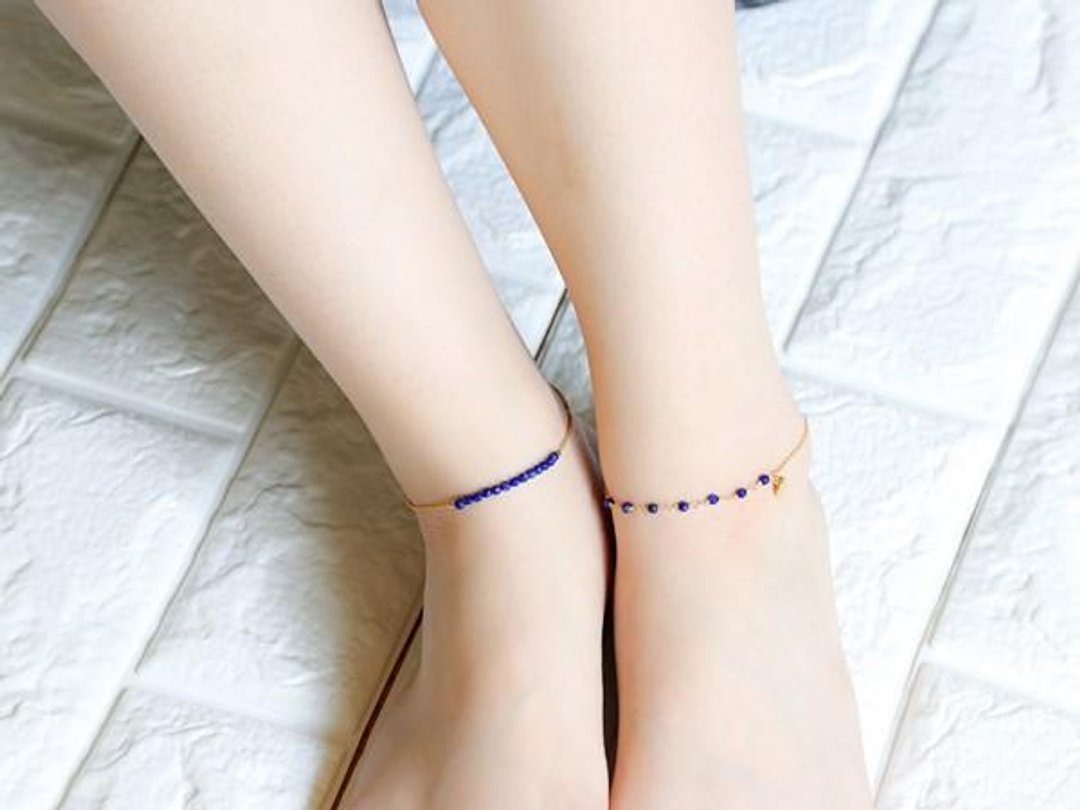 Good luck Successful luck UP 7 lapis lazuli Anklet B type Single item December birthstone - 脚链/脚环 - 其他金属 蓝色