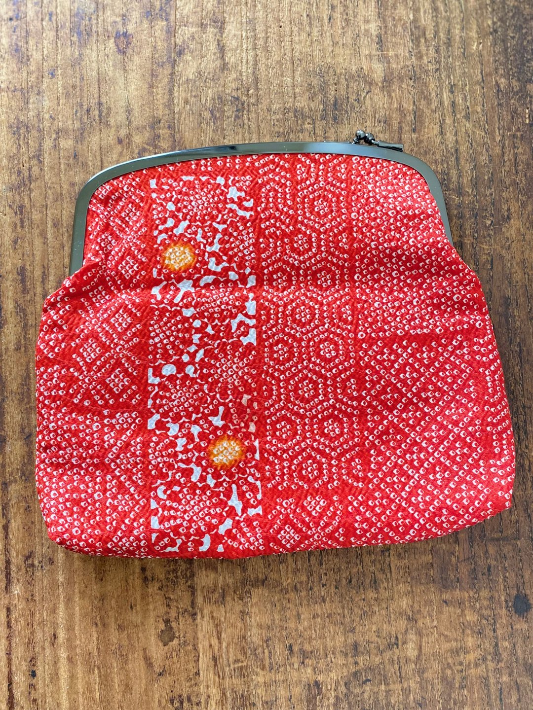 日本红色鹿仔纹口金布包 - 化妆包/杂物包 - 棉 红色
