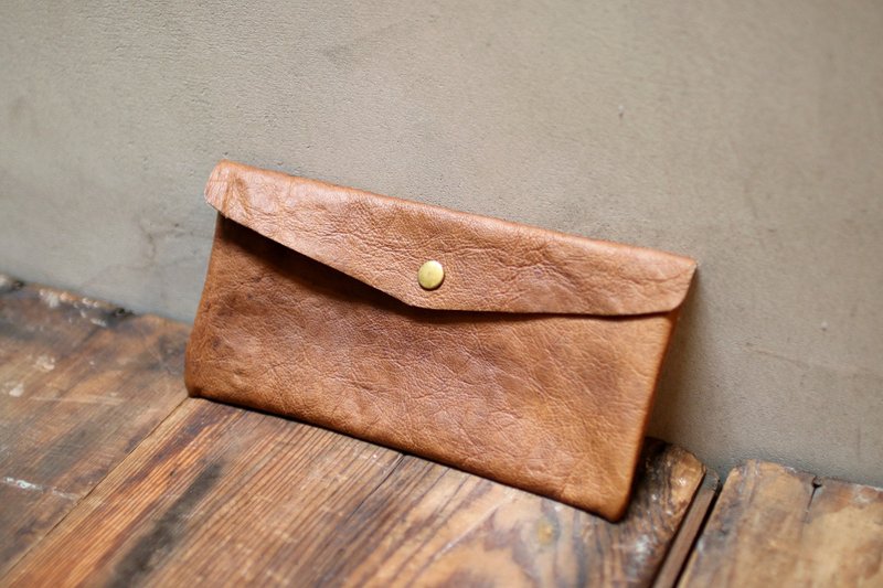 CHAHAT村落皮革单扣长夹 - 皮夹/钱包 - 真皮 咖啡色