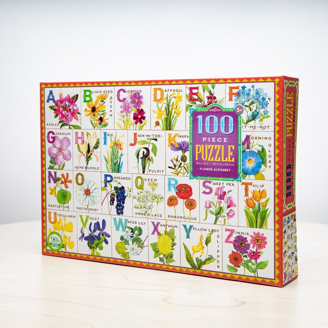 eeBoo 100片拼图 - 花卉字母 Flower Alphabet 100pc Puzzle - 拼图 - 纸 多色