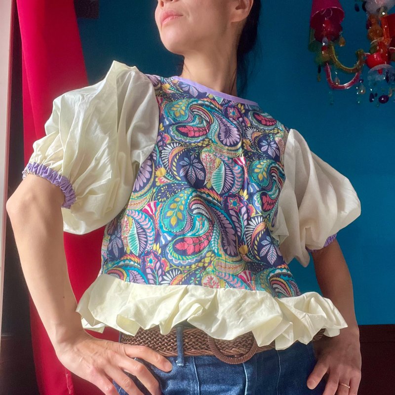 USA棉 植物图案，独特可爱的泡泡袖衬衫 - 女装衬衫 - 棉．麻 多色