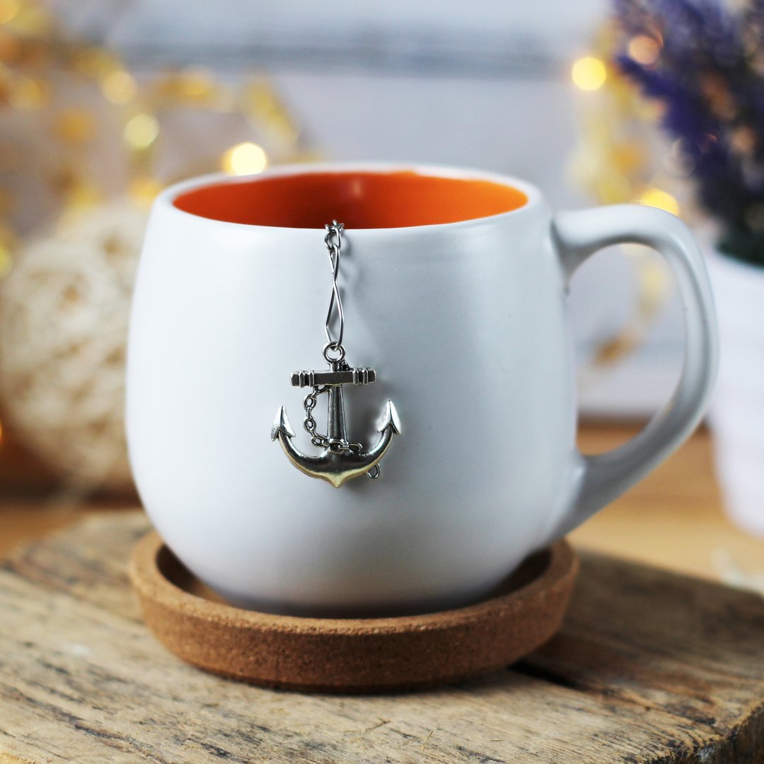 Tea steeper anchor for loose leaf tea, Tea Strainer with anchor pendant - 茶具/茶杯 - 不锈钢 银色
