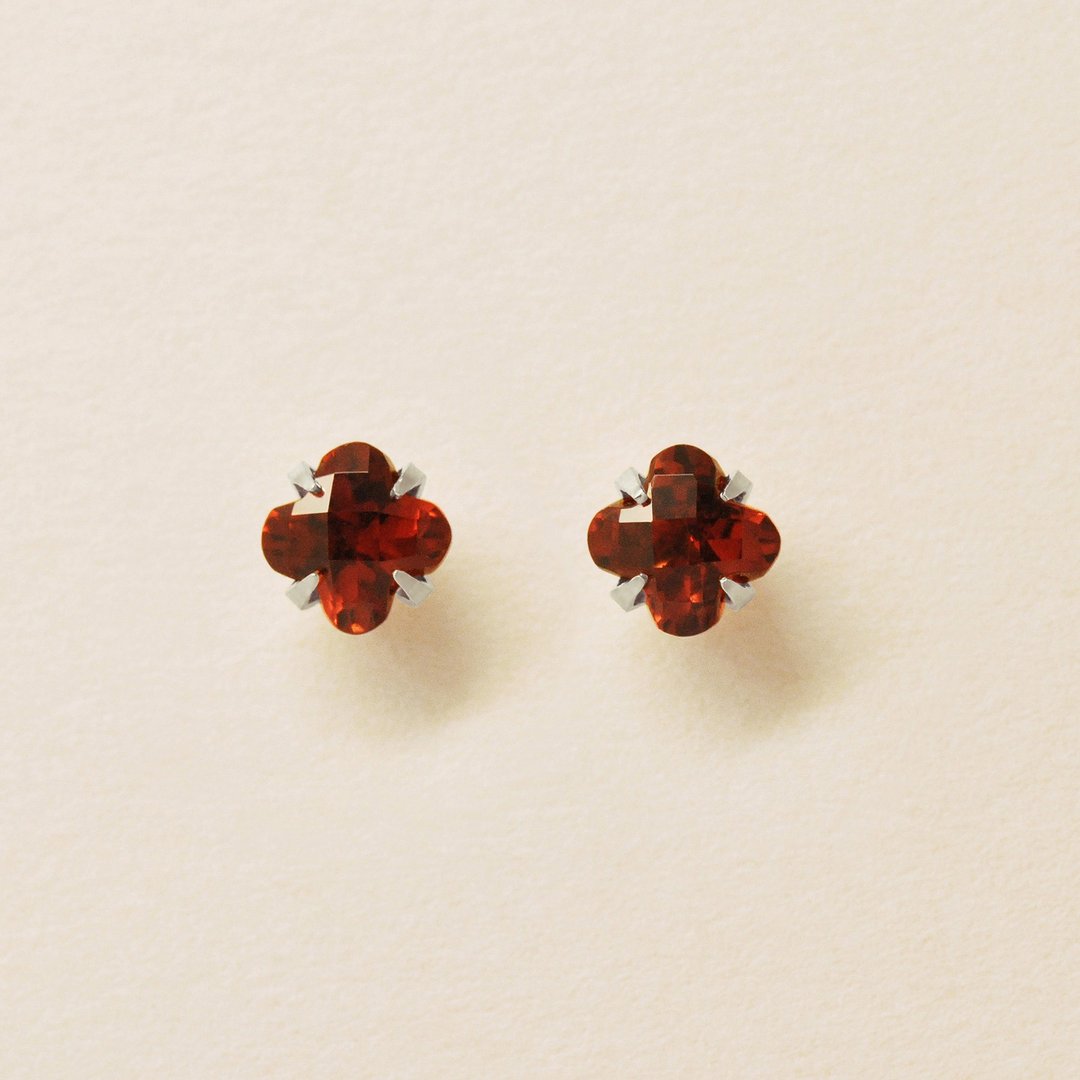【Second Earrings】 铂金百合切割石榴石耳环 - 耳环/耳夹 - 贵金属 