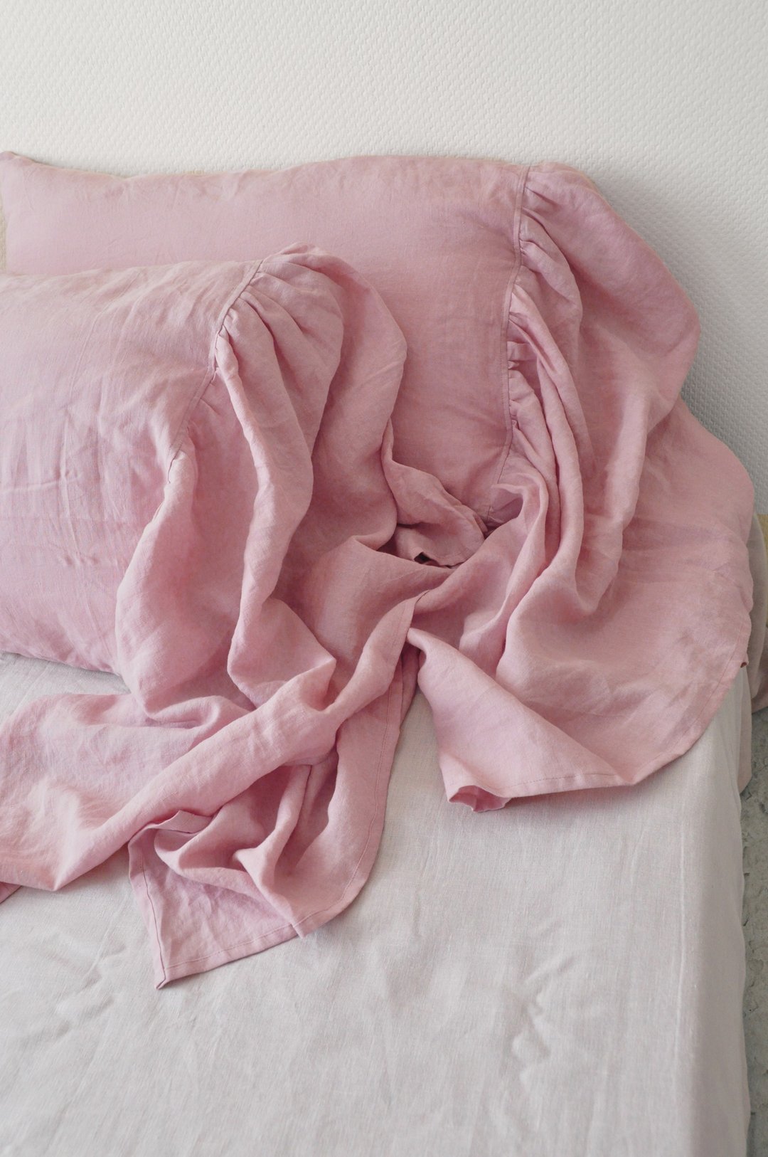 70 colors linen pillow cover with ruffles on one side | Custom size pillowcase - 枕头/抱枕 - 亚麻 多色
