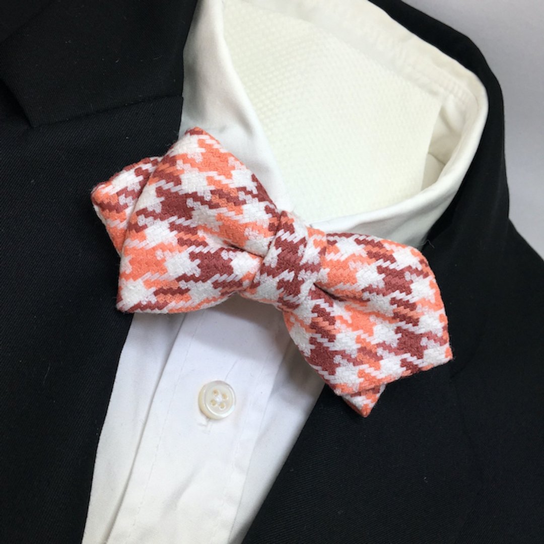 digital houndstooth checked bowtie butterfly Red - 领结/领巾 - 棉 