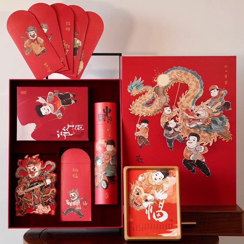 中国风 2024龍年創意新年礼盒 - 红包/春联 - 纸 红色