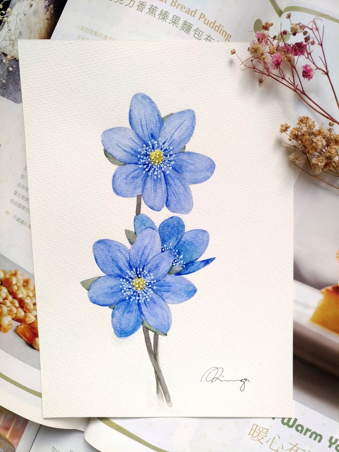 水彩紫花三角草 原画 卡片 礼物 花草植物水彩画 - 海报/装饰画/版画 - 纸 蓝色
