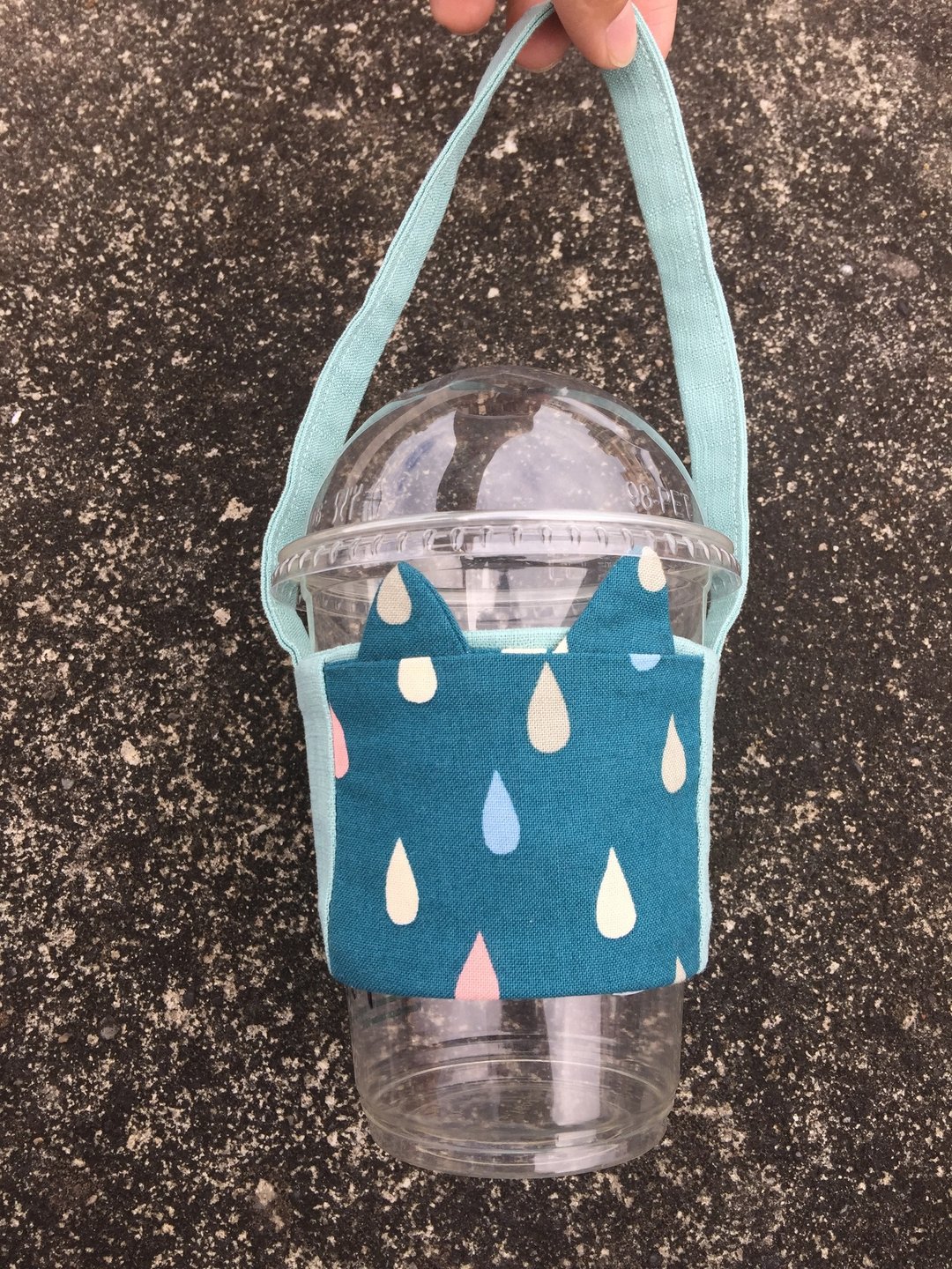 猫耳朵环保杯套/雨滴/收纳式/小口袋 - 随行杯提袋/水壶袋 - 棉 蓝色