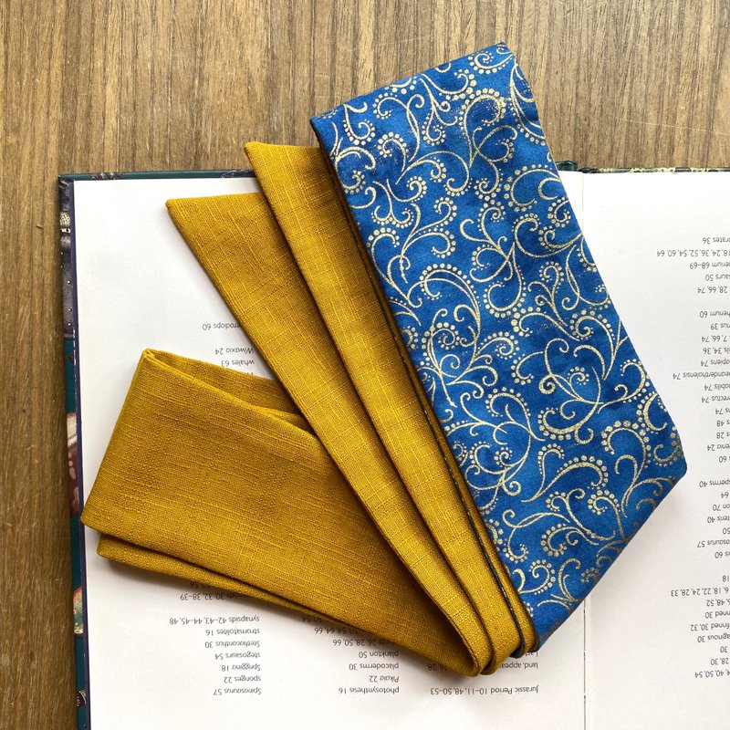 异国烫金花纹 绑式发带 - 发带/发箍 - 棉．麻 蓝色