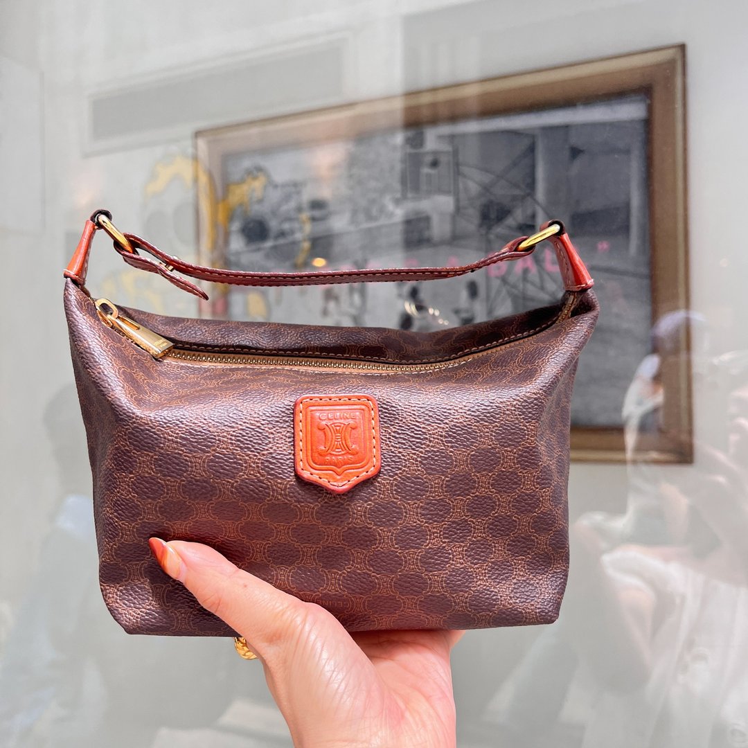 【日本中古】Vintage CELINE 1996 老花饭盒包 送皮肩带 - 手提包/手提袋 - 真皮 咖啡色