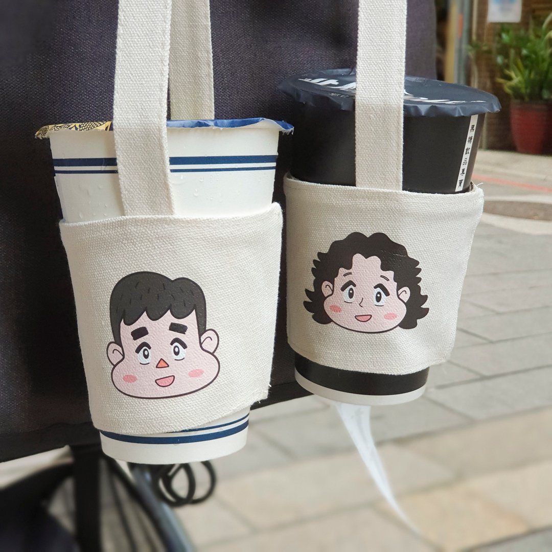 【定制化插画人像 】饮料杯套/帆布袋 - 我叫KIKI桑X制衣研究所 - 手提包/手提袋 - 棉 白色