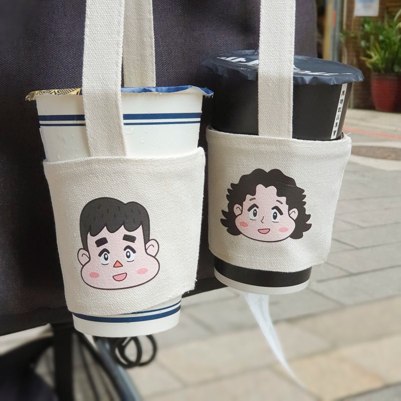 【定制化插画人像 】饮料杯套/帆布袋 - 我叫KIKI桑X制衣研究所 - 手提包/手提袋 - 棉．麻 白色
